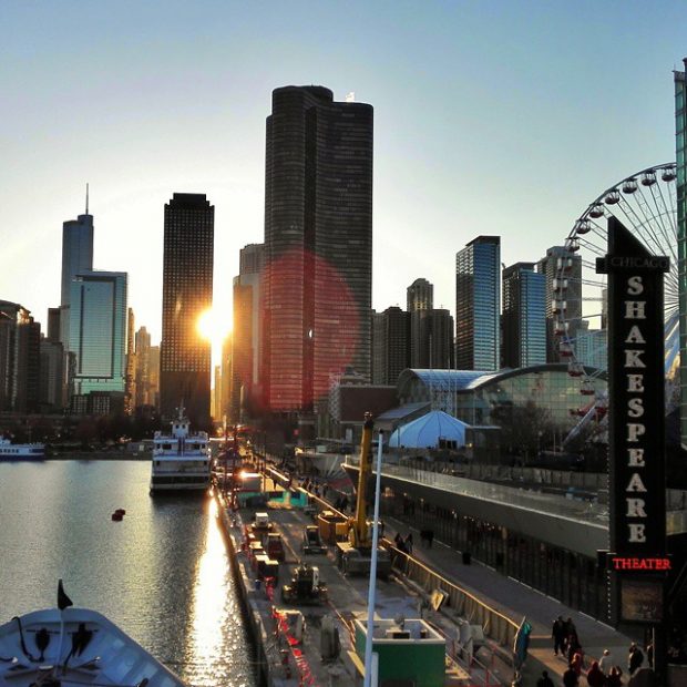 Sunset in Chicago at the pier