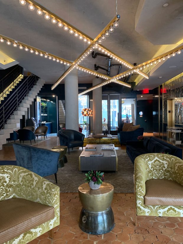 The lobby at The Tillary is a fun hangout space
